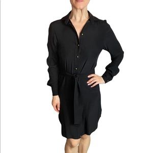 AKA NYC Black Button Down Belted Dress with Gold Buttons size Small